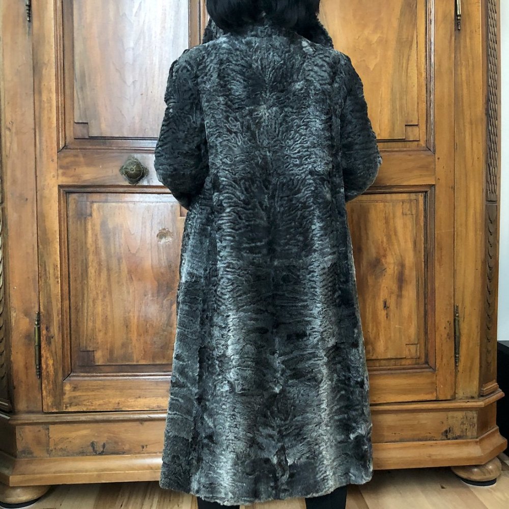 Unique Curly Persian Lamb Coat, Long, Several Shades of Gray, Size 10